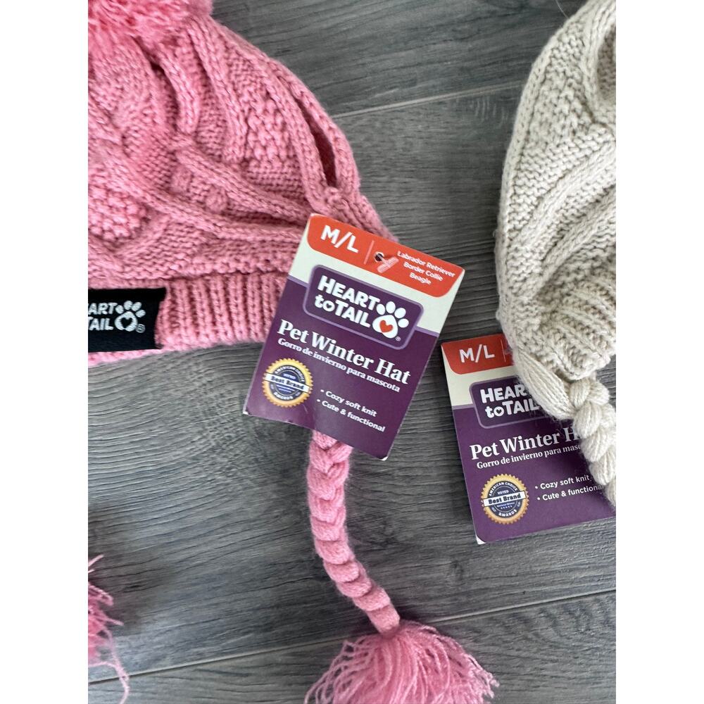 Heart to Tail Pet Winter Hats M/L Pink Cream Lot of 2 NEW NWT - Picture 2 of 6